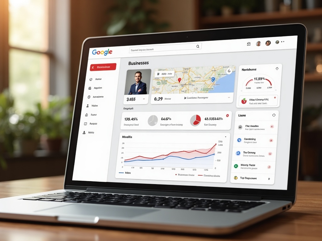 Панель управления Google Business Profile с метриками локальной производительности