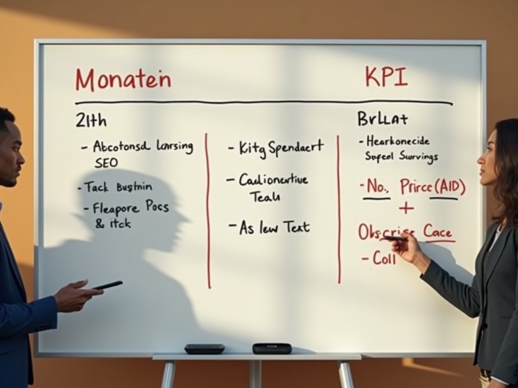 SEO marketing plan 2026 with objectives and KPIs on a whiteboard