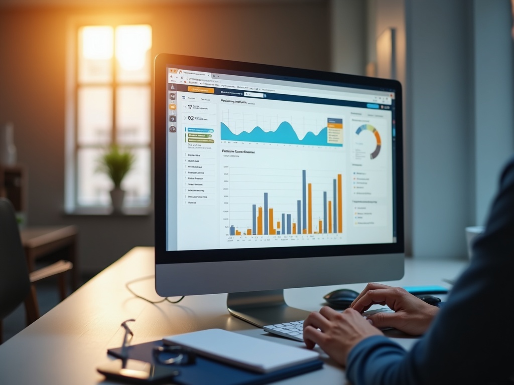 SEO tools like SEMrush and Google Analytics on a desktop
